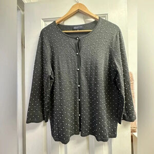 Jones New York pearl embellished beaded cardigan. Gray Size L